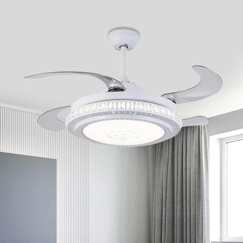 42" W Circular Metal Hanging Fan Lamp Contemporary LED Bedroom Semi Flush Mount Light in White with 4 Blades, Remote Control/Frequency Conversion and Remote Control Clearhalo 'Ceiling Fans with Lights' 'Ceiling Fans' 'Modern Ceiling Fans' 'Modern' Lighting' 402467