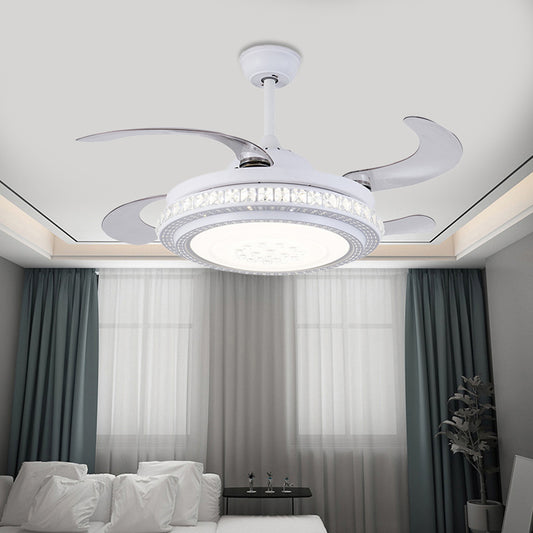 42" W Circular Metal Hanging Fan Lamp Contemporary LED Bedroom Semi Flush Mount Light in White with 4 Blades, Remote Control/Frequency Conversion and Remote Control Clearhalo 'Ceiling Fans with Lights' 'Ceiling Fans' 'Modern Ceiling Fans' 'Modern' Lighting' 402468