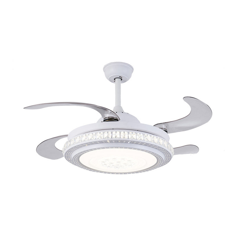 42" W Circular Metal Hanging Fan Lamp Contemporary LED Bedroom Semi Flush Mount Light in White with 4 Blades, Remote Control/Frequency Conversion and Remote Control Clearhalo 'Ceiling Fans with Lights' 'Ceiling Fans' 'Modern Ceiling Fans' 'Modern' Lighting' 402469