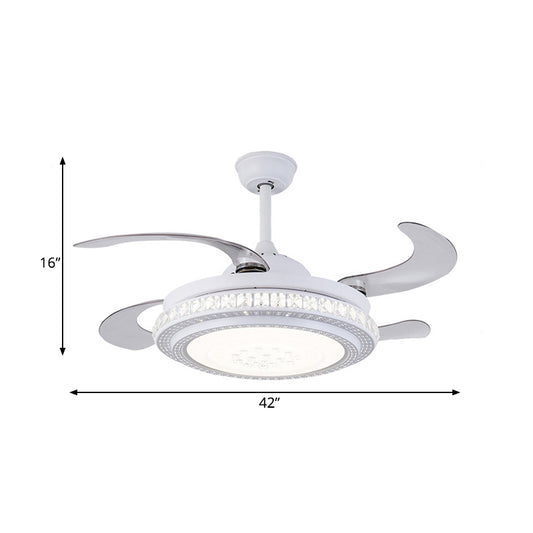 42" W Circular Metal Hanging Fan Lamp Contemporary LED Bedroom Semi Flush Mount Light in White with 4 Blades, Remote Control/Frequency Conversion and Remote Control Clearhalo 'Ceiling Fans with Lights' 'Ceiling Fans' 'Modern Ceiling Fans' 'Modern' Lighting' 402470