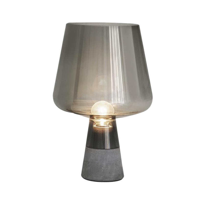 Modernism Cup Desk Light Cognac/Smoke Gray Glass 1 Head Bedside Table Lamp with Cement Base Clearhalo 'Lamps' 'Table Lamps' Lighting' 402479