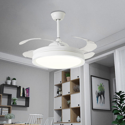 42" W White Circle Pendant Fan Light Minimalism LED Dining Room Semi Mount Lighting with 4 Blades, Wall/Remote Control/Wall and Remote Control Clearhalo 'Ceiling Fans with Lights' 'Ceiling Fans' 'Modern Ceiling Fans' 'Modern' Lighting' 402487