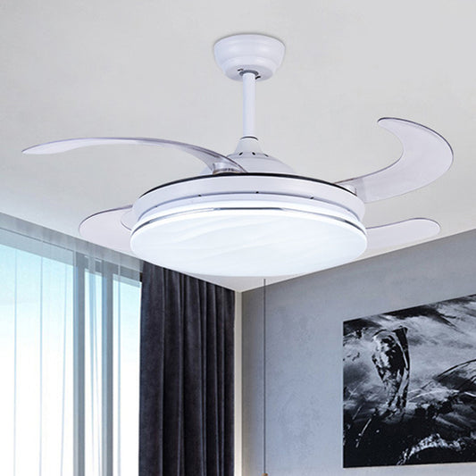 Acrylic White Pendant Fan Lamp Ring 36" W LED Minimalist Semi Flush Ceiling Light Fixture for Bedroom with 4 Blades, Remote/Wall Control/Remote and Wall Control White Clearhalo 'Ceiling Fans with Lights' 'Ceiling Fans' 'Modern Ceiling Fans' 'Modern' Lighting' 402500