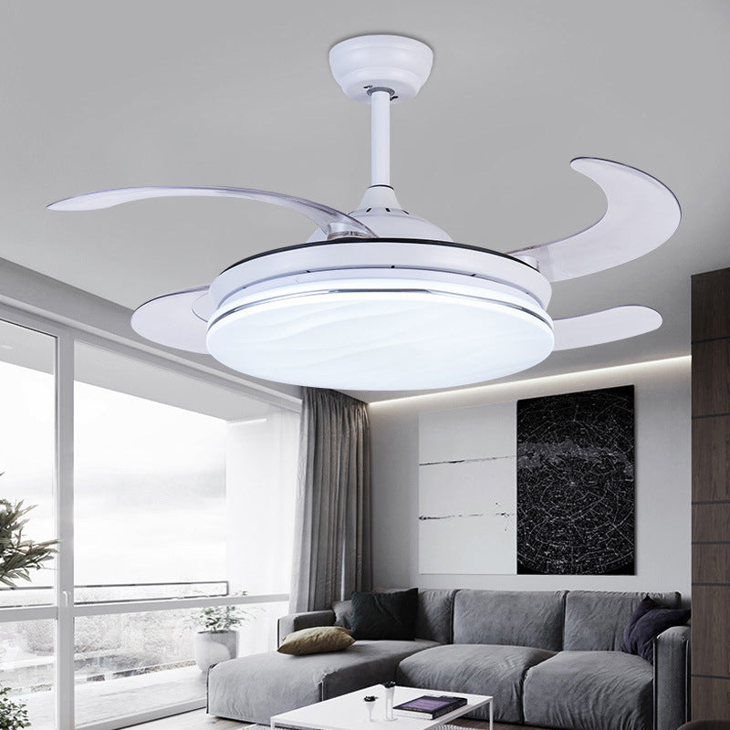 Acrylic White Pendant Fan Lamp Ring 36" W LED Minimalist Semi Flush Ceiling Light Fixture for Bedroom with 4 Blades, Remote/Wall Control/Remote and Wall Control Clearhalo 'Ceiling Fans with Lights' 'Ceiling Fans' 'Modern Ceiling Fans' 'Modern' Lighting' 402501