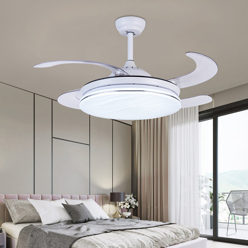 Acrylic White Pendant Fan Lamp Ring 36" W LED Minimalist Semi Flush Ceiling Light Fixture for Bedroom with 4 Blades, Remote/Wall Control/Remote and Wall Control Clearhalo 'Ceiling Fans with Lights' 'Ceiling Fans' 'Modern Ceiling Fans' 'Modern' Lighting' 402502