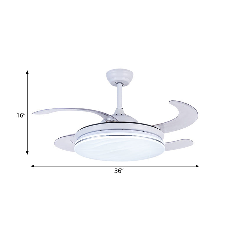 Acrylic White Pendant Fan Lamp Ring 36" W LED Minimalist Semi Flush Ceiling Light Fixture for Bedroom with 4 Blades, Remote/Wall Control/Remote and Wall Control Clearhalo 'Ceiling Fans with Lights' 'Ceiling Fans' 'Modern Ceiling Fans' 'Modern' Lighting' 402504