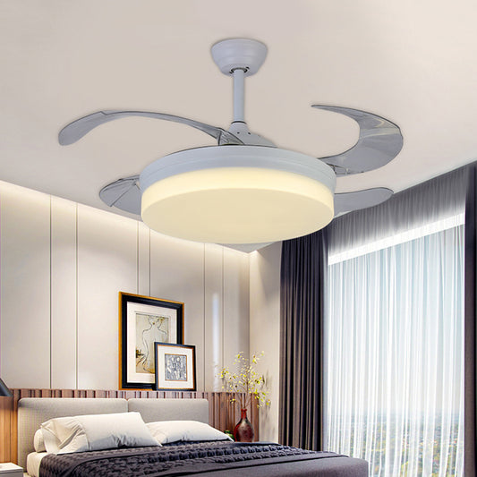 42" Wide Minimalism Round Pendant Fan Lighting LED Acrylic Semi Flush Mount Light in White with 4 Blades, Remote/Wall Control/Remote and Wall Control Clearhalo 'Ceiling Fans with Lights' 'Ceiling Fans' 'Modern Ceiling Fans' 'Modern' Lighting' 402511