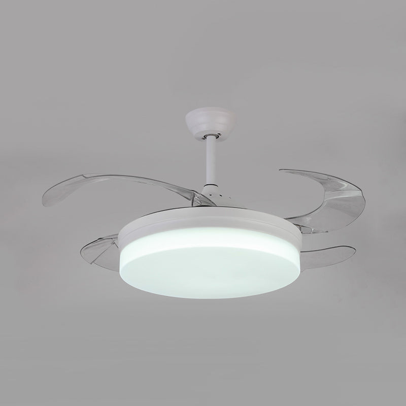 42" Wide Minimalism Round Pendant Fan Lighting LED Acrylic Semi Flush Mount Light in White with 4 Blades, Remote/Wall Control/Remote and Wall Control Clearhalo 'Ceiling Fans with Lights' 'Ceiling Fans' 'Modern Ceiling Fans' 'Modern' Lighting' 402513