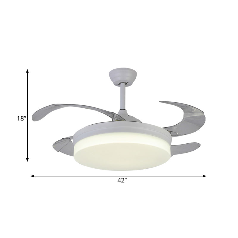 42" Wide Minimalism Round Pendant Fan Lighting LED Acrylic Semi Flush Mount Light in White with 4 Blades, Remote/Wall Control/Remote and Wall Control Clearhalo 'Ceiling Fans with Lights' 'Ceiling Fans' 'Modern Ceiling Fans' 'Modern' Lighting' 402514