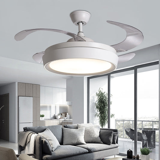 36" W LED Circular Fan Lighting Simple White Metal Semi Flush Mount Ceiling Fixture with 4 Blades, Remote/Wall Control/Remote and Wall Control White Clearhalo 'Ceiling Fans with Lights' 'Ceiling Fans' 'Modern Ceiling Fans' 'Modern' Lighting' 402524