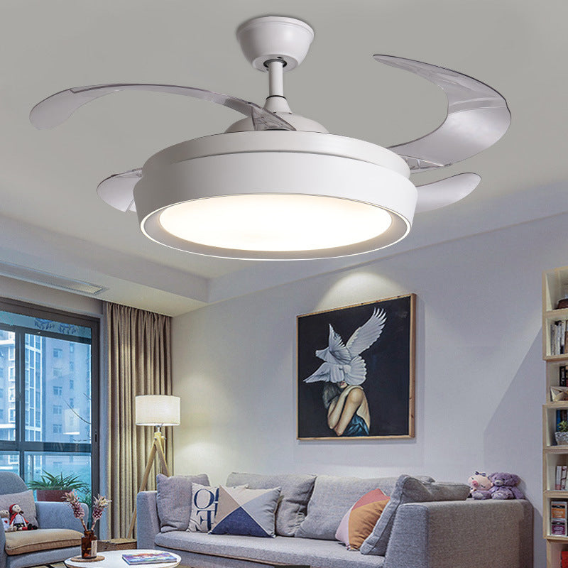 36" W LED Circular Fan Lighting Simple White Metal Semi Flush Mount Ceiling Fixture with 4 Blades, Remote/Wall Control/Remote and Wall Control Clearhalo 'Ceiling Fans with Lights' 'Ceiling Fans' 'Modern Ceiling Fans' 'Modern' Lighting' 402525