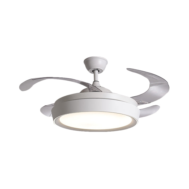 36" W LED Circular Fan Lighting Simple White Metal Semi Flush Mount Ceiling Fixture with 4 Blades, Remote/Wall Control/Remote and Wall Control Clearhalo 'Ceiling Fans with Lights' 'Ceiling Fans' 'Modern Ceiling Fans' 'Modern' Lighting' 402526