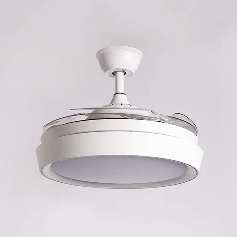 36" W LED Circular Fan Lighting Simple White Metal Semi Flush Mount Ceiling Fixture with 4 Blades, Remote/Wall Control/Remote and Wall Control Clearhalo 'Ceiling Fans with Lights' 'Ceiling Fans' 'Modern Ceiling Fans' 'Modern' Lighting' 402527