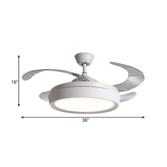 36" W LED Circular Fan Lighting Simple White Metal Semi Flush Mount Ceiling Fixture with 4 Blades, Remote/Wall Control/Remote and Wall Control Clearhalo 'Ceiling Fans with Lights' 'Ceiling Fans' 'Modern Ceiling Fans' 'Modern' Lighting' 402528