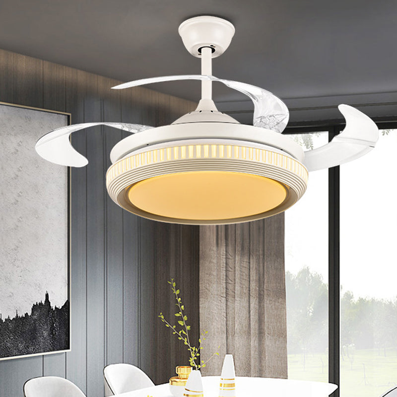 Round Acrylic Hanging Fan Lamp Contemporary LED Living Room Semi Flush Ceiling Light in White with 8 Clear Blades, 42" W White Clearhalo 'Ceiling Fans with Lights' 'Ceiling Fans' 'Modern Ceiling Fans' 'Modern' Lighting' 402535