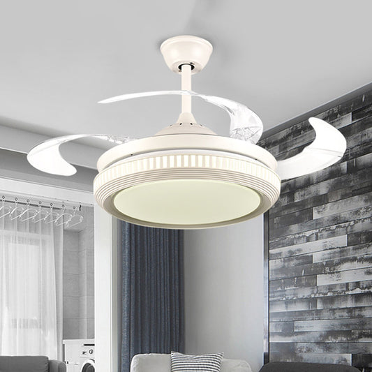 Round Acrylic Hanging Fan Lamp Contemporary LED Living Room Semi Flush Ceiling Light in White with 8 Clear Blades, 42" W Clearhalo 'Ceiling Fans with Lights' 'Ceiling Fans' 'Modern Ceiling Fans' 'Modern' Lighting' 402536