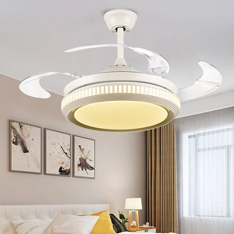 Round Acrylic Hanging Fan Lamp Contemporary LED Living Room Semi Flush Ceiling Light in White with 8 Clear Blades, 42" W Clearhalo 'Ceiling Fans with Lights' 'Ceiling Fans' 'Modern Ceiling Fans' 'Modern' Lighting' 402537