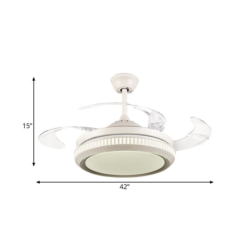 Round Acrylic Hanging Fan Lamp Contemporary LED Living Room Semi Flush Ceiling Light in White with 8 Clear Blades, 42" W Clearhalo 'Ceiling Fans with Lights' 'Ceiling Fans' 'Modern Ceiling Fans' 'Modern' Lighting' 402539