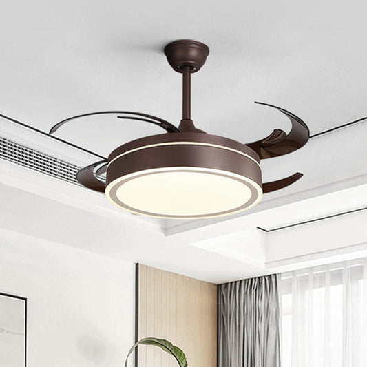 Metal Circular Hanging Fan Lighting Simple LED Living Room Semi Flush Mount Light in White/Dark Coffee with 8 Blades, 45" W Dark Coffee Clearhalo 'Ceiling Fans with Lights' 'Ceiling Fans' 'Modern Ceiling Fans' 'Modern' Lighting' 402545