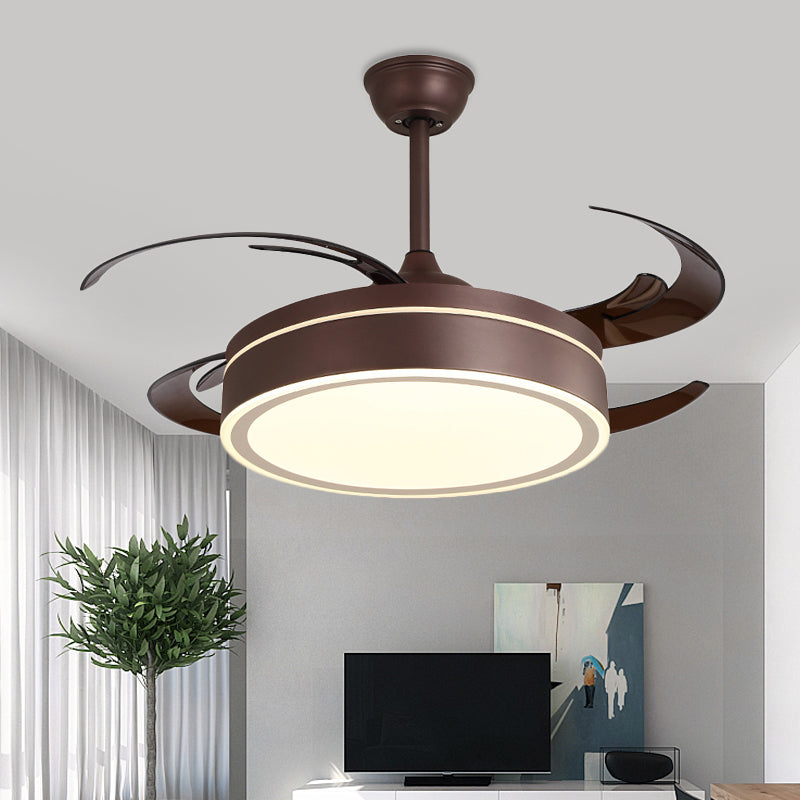 Metal Circular Hanging Fan Lighting Simple LED Living Room Semi Flush Mount Light in White/Dark Coffee with 8 Blades, 45" W Clearhalo 'Ceiling Fans with Lights' 'Ceiling Fans' 'Modern Ceiling Fans' 'Modern' Lighting' 402546