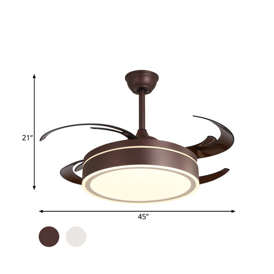 Metal Circular Hanging Fan Lighting Simple LED Living Room Semi Flush Mount Light in White/Dark Coffee with 8 Blades, 45" W Clearhalo 'Ceiling Fans with Lights' 'Ceiling Fans' 'Modern Ceiling Fans' 'Modern' Lighting' 402549