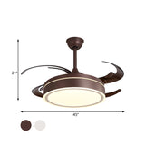 Metal Circular Hanging Fan Lighting Simple LED Living Room Semi Flush Mount Light in White/Dark Coffee with 8 Blades, 45" W Clearhalo 'Ceiling Fans with Lights' 'Ceiling Fans' 'Modern Ceiling Fans' 'Modern' Lighting' 402549