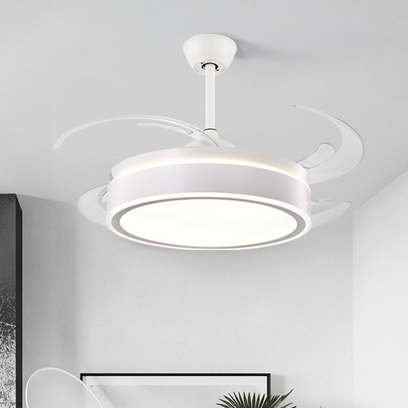 Metal Circular Hanging Fan Lighting Simple LED Living Room Semi Flush Mount Light in White/Dark Coffee with 8 Blades, 45" W White Clearhalo 'Ceiling Fans with Lights' 'Ceiling Fans' 'Modern Ceiling Fans' 'Modern' Lighting' 402550