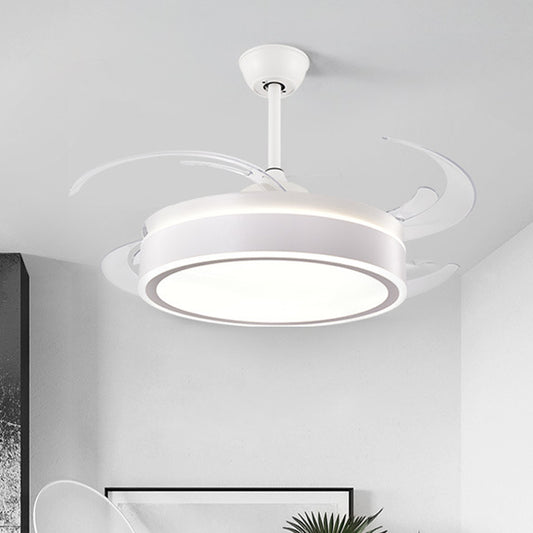 Metal Circular Hanging Fan Lighting Simple LED Living Room Semi Flush Mount Light in White/Dark Coffee with 8 Blades, 45" W White Clearhalo 'Ceiling Fans with Lights' 'Ceiling Fans' 'Modern Ceiling Fans' 'Modern' Lighting' 402550