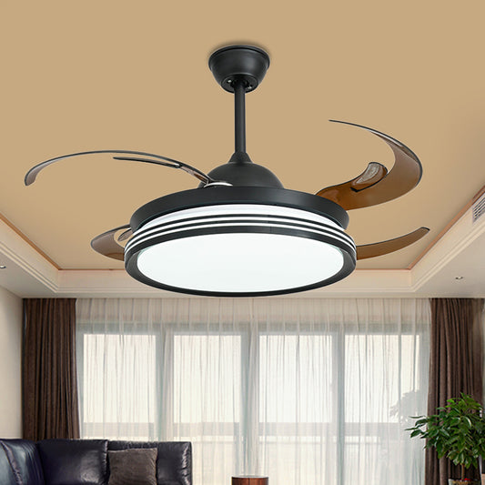 48" W Contemporary Circle Pendant Fan Lamp LED Acrylic Semi Flush Mount Ceiling Light in Black/White/Nickle for Bedroom, 8 Blades Clearhalo 'Ceiling Fans with Lights' 'Ceiling Fans' 'Modern Ceiling Fans' 'Modern' Lighting' 402553