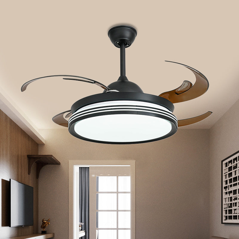 48" W Contemporary Circle Pendant Fan Lamp LED Acrylic Semi Flush Mount Ceiling Light in Black/White/Nickle for Bedroom, 8 Blades Clearhalo 'Ceiling Fans with Lights' 'Ceiling Fans' 'Modern Ceiling Fans' 'Modern' Lighting' 402554