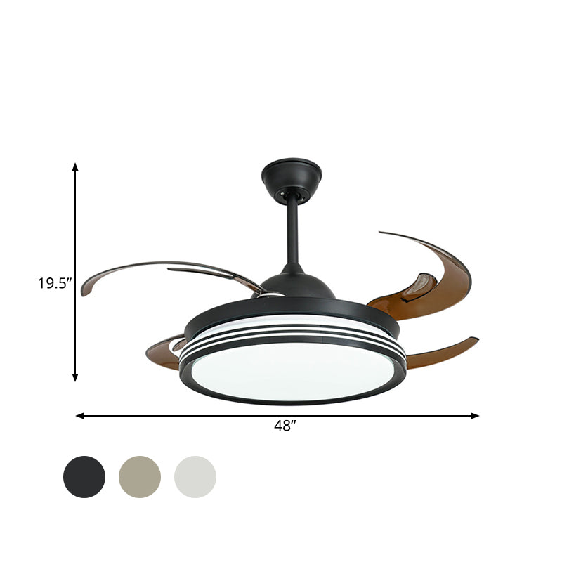 48" W Contemporary Circle Pendant Fan Lamp LED Acrylic Semi Flush Mount Ceiling Light in Black/White/Nickle for Bedroom, 8 Blades Clearhalo 'Ceiling Fans with Lights' 'Ceiling Fans' 'Modern Ceiling Fans' 'Modern' Lighting' 402556