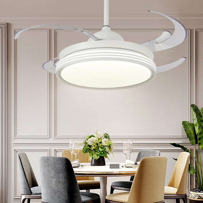48" W Contemporary Circle Pendant Fan Lamp LED Acrylic Semi Flush Mount Ceiling Light in Black/White/Nickle for Bedroom, 8 Blades White Clearhalo 'Ceiling Fans with Lights' 'Ceiling Fans' 'Modern Ceiling Fans' 'Modern' Lighting' 402558