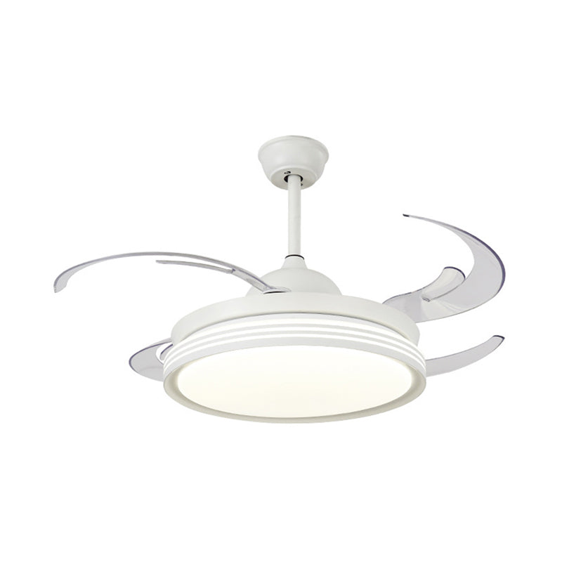 48" W Contemporary Circle Pendant Fan Lamp LED Acrylic Semi Flush Mount Ceiling Light in Black/White/Nickle for Bedroom, 8 Blades Clearhalo 'Ceiling Fans with Lights' 'Ceiling Fans' 'Modern Ceiling Fans' 'Modern' Lighting' 402559