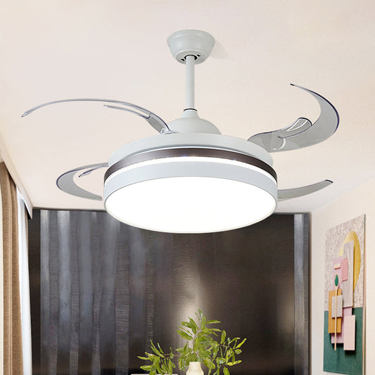 48" W LED Pendant Fan Lighting Minimalism Circle Metal Semi Flush Mount Ceiling Light in White for Bedroom, 4 Blades White Clearhalo 'Ceiling Fans with Lights' 'Ceiling Fans' 'Modern Ceiling Fans' 'Modern' Lighting' 402560