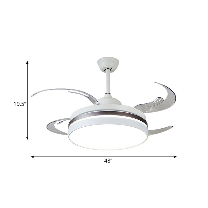 48" W LED Pendant Fan Lighting Minimalism Circle Metal Semi Flush Mount Ceiling Light in White for Bedroom, 4 Blades Clearhalo 'Ceiling Fans with Lights' 'Ceiling Fans' 'Modern Ceiling Fans' 'Modern' Lighting' 402564