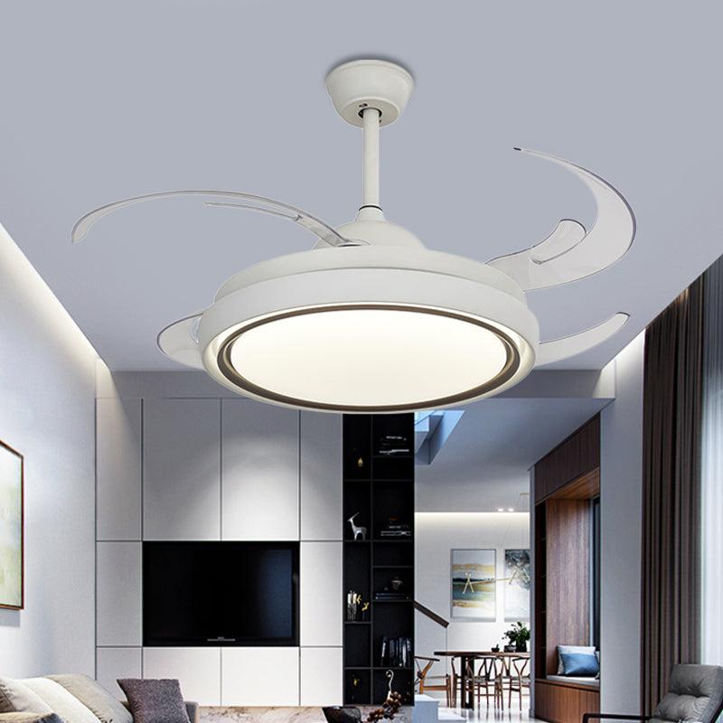 Ring Dining Room Fan Lamp Simplicity Metal LED White Semi Flush Mount Light Fixture with 8 Blades, 48.5" Wide White Clearhalo 'Ceiling Fans with Lights' 'Ceiling Fans' 'Modern Ceiling Fans' 'Modern' Lighting' 402565