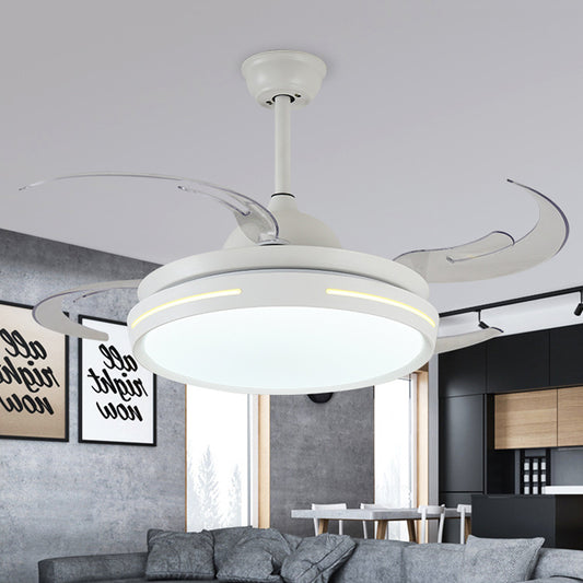White Round Ceiling Fan Light Modernist Acrylic LED 42" Wide Living Room Semi Flush Mount Lighting with 8 Blades Clearhalo 'Ceiling Fans with Lights' 'Ceiling Fans' 'Modern Ceiling Fans' 'Modern' Lighting' 402571