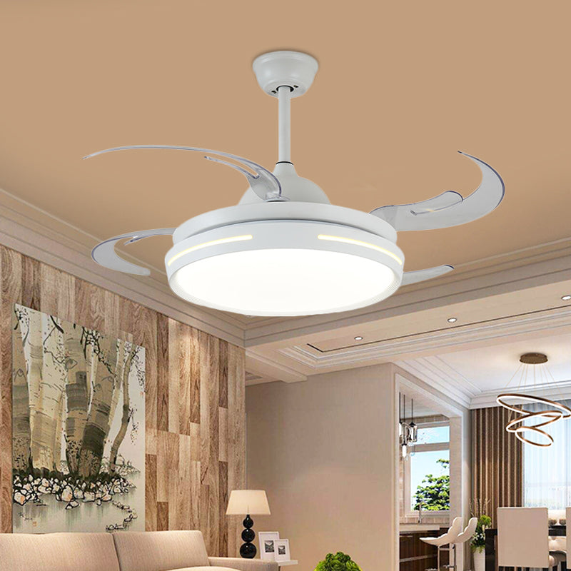 White Round Ceiling Fan Light Modernist Acrylic LED 42" Wide Living Room Semi Flush Mount Lighting with 8 Blades Clearhalo 'Ceiling Fans with Lights' 'Ceiling Fans' 'Modern Ceiling Fans' 'Modern' Lighting' 402572