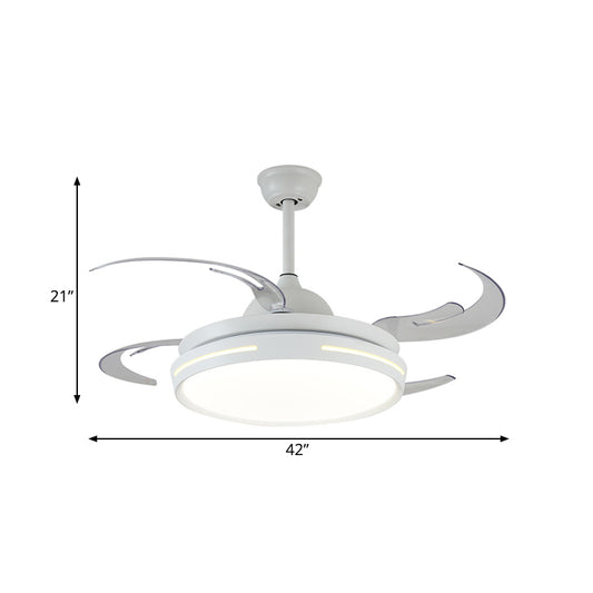 White Round Ceiling Fan Light Modernist Acrylic LED 42" Wide Living Room Semi Flush Mount Lighting with 8 Blades Clearhalo 'Ceiling Fans with Lights' 'Ceiling Fans' 'Modern Ceiling Fans' 'Modern' Lighting' 402574