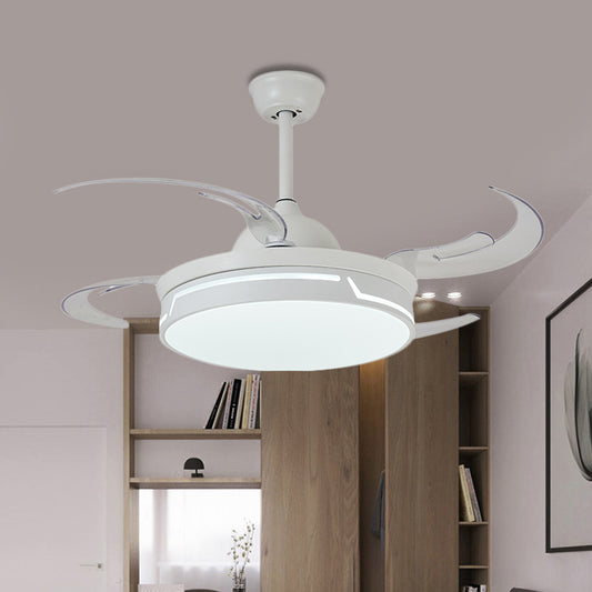Metal White Ceiling Fan Lamp Circular 42" W LED Modernism Semi Flush Mount Light Fixture for Bedroom, 8 Blades Clearhalo 'Ceiling Fans with Lights' 'Ceiling Fans' 'Modern Ceiling Fans' 'Modern' Lighting' 402576