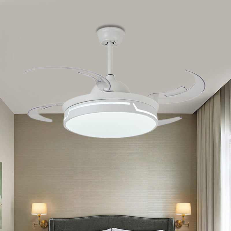 Metal White Ceiling Fan Lamp Circular 42" W LED Modernism Semi Flush Mount Light Fixture for Bedroom, 8 Blades Clearhalo 'Ceiling Fans with Lights' 'Ceiling Fans' 'Modern Ceiling Fans' 'Modern' Lighting' 402577