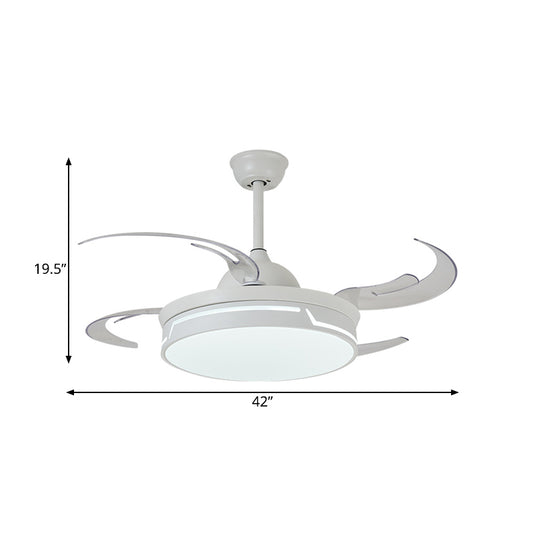Metal White Ceiling Fan Lamp Circular 42" W LED Modernism Semi Flush Mount Light Fixture for Bedroom, 8 Blades Clearhalo 'Ceiling Fans with Lights' 'Ceiling Fans' 'Modern Ceiling Fans' 'Modern' Lighting' 402579