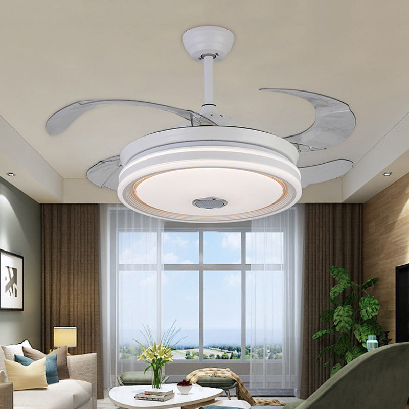 Circle Metal Ceiling Fan Light Modern LED 42" Wide Living Room Semi Flush Mount Lighting in White with 4 Blades, Remote/Wall Control/Remote and Wall Control White Clearhalo 'Ceiling Fans with Lights' 'Ceiling Fans' 'Modern Ceiling Fans' 'Modern' Lighting' 402580