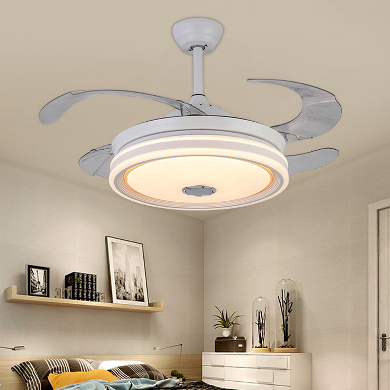 Circle Metal Ceiling Fan Light Modern LED 42" Wide Living Room Semi Flush Mount Lighting in White with 4 Blades, Remote/Wall Control/Remote and Wall Control Clearhalo 'Ceiling Fans with Lights' 'Ceiling Fans' 'Modern Ceiling Fans' 'Modern' Lighting' 402581