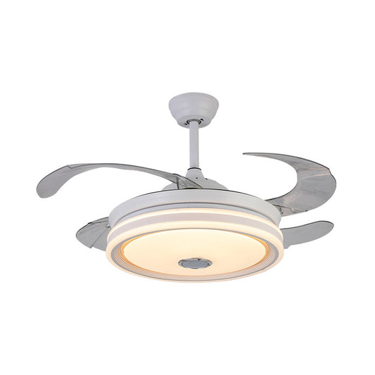 Circle Metal Ceiling Fan Light Modern LED 42" Wide Living Room Semi Flush Mount Lighting in White with 4 Blades, Remote/Wall Control/Remote and Wall Control Clearhalo 'Ceiling Fans with Lights' 'Ceiling Fans' 'Modern Ceiling Fans' 'Modern' Lighting' 402582