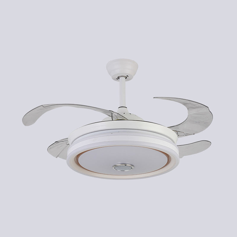 Circle Metal Ceiling Fan Light Modern LED 42" Wide Living Room Semi Flush Mount Lighting in White with 4 Blades, Remote/Wall Control/Remote and Wall Control Clearhalo 'Ceiling Fans with Lights' 'Ceiling Fans' 'Modern Ceiling Fans' 'Modern' Lighting' 402583