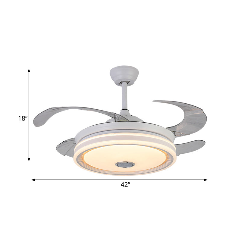 Circle Metal Ceiling Fan Light Modern LED 42" Wide Living Room Semi Flush Mount Lighting in White with 4 Blades, Remote/Wall Control/Remote and Wall Control Clearhalo 'Ceiling Fans with Lights' 'Ceiling Fans' 'Modern Ceiling Fans' 'Modern' Lighting' 402584