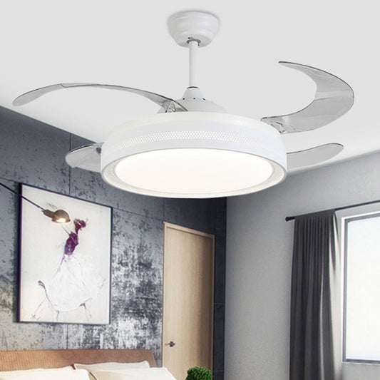 42" Width White Ring Ceiling Fan Lamp Modernism Acrylic LED Bedroom Semi Flush Mount Light Fixture with 4 Blades, Remote/Wall Control/Remote and Wall Control White Clearhalo 'Ceiling Fans with Lights' 'Ceiling Fans' 'Modern Ceiling Fans' 'Modern' Lighting' 402595