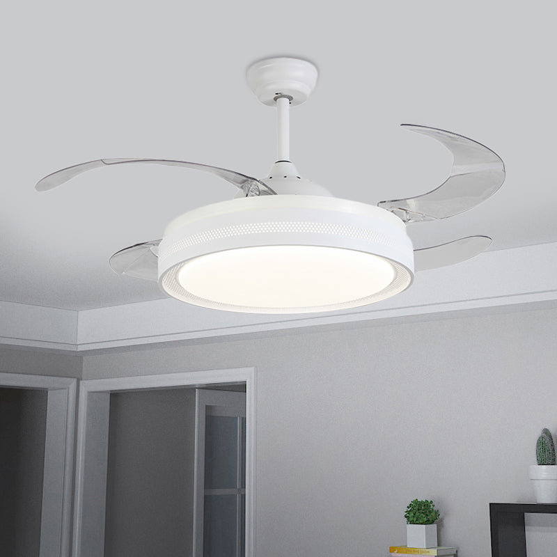 42" Width White Ring Ceiling Fan Lamp Modernism Acrylic LED Bedroom Semi Flush Mount Light Fixture with 4 Blades, Remote/Wall Control/Remote and Wall Control Clearhalo 'Ceiling Fans with Lights' 'Ceiling Fans' 'Modern Ceiling Fans' 'Modern' Lighting' 402596
