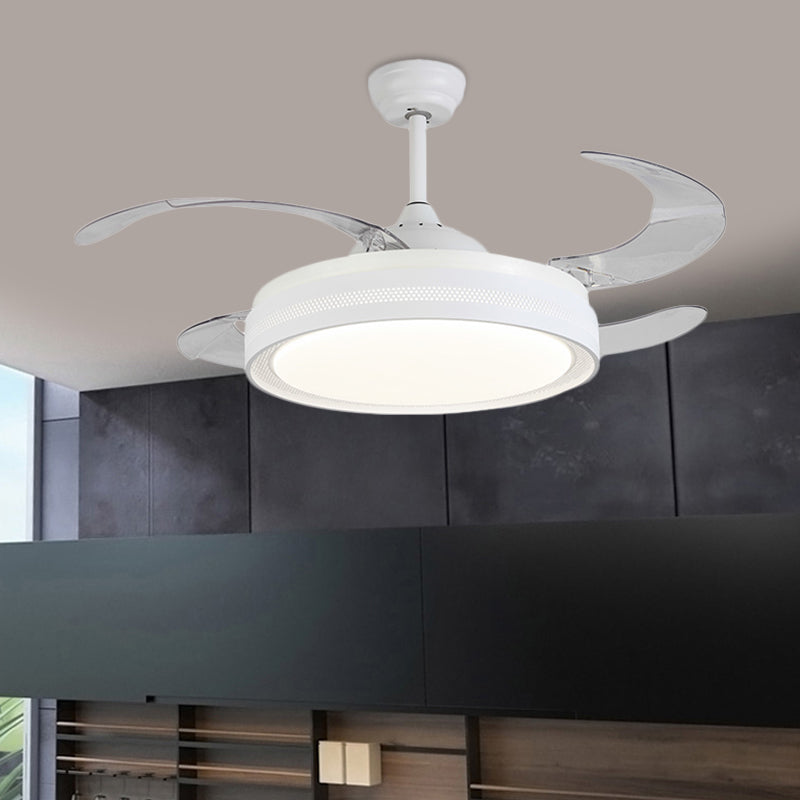 42" Width White Ring Ceiling Fan Lamp Modernism Acrylic LED Bedroom Semi Flush Mount Light Fixture with 4 Blades, Remote/Wall Control/Remote and Wall Control Clearhalo 'Ceiling Fans with Lights' 'Ceiling Fans' 'Modern Ceiling Fans' 'Modern' Lighting' 402597